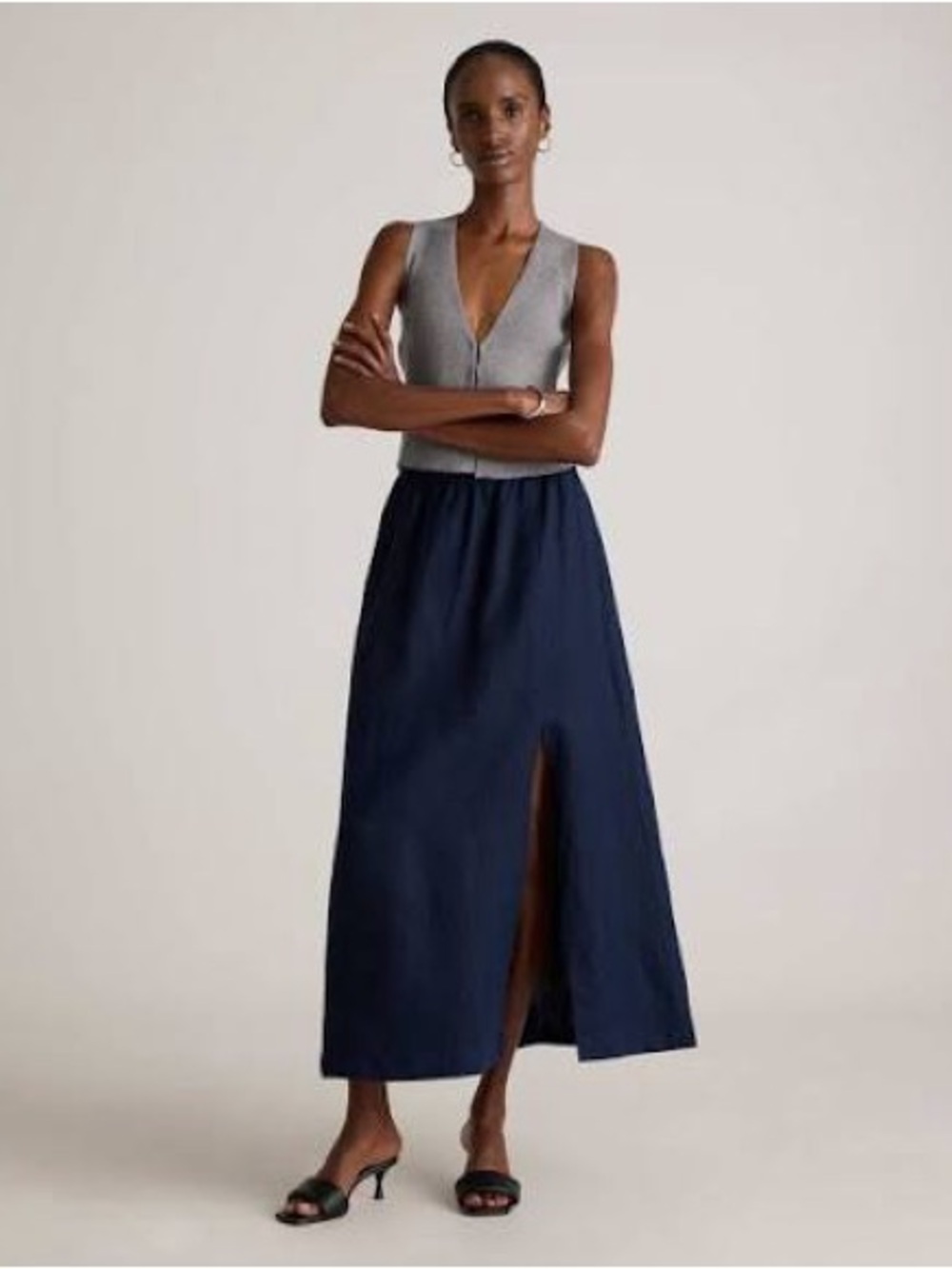 Quince Navy Maxi Skirt with Center Front Slit